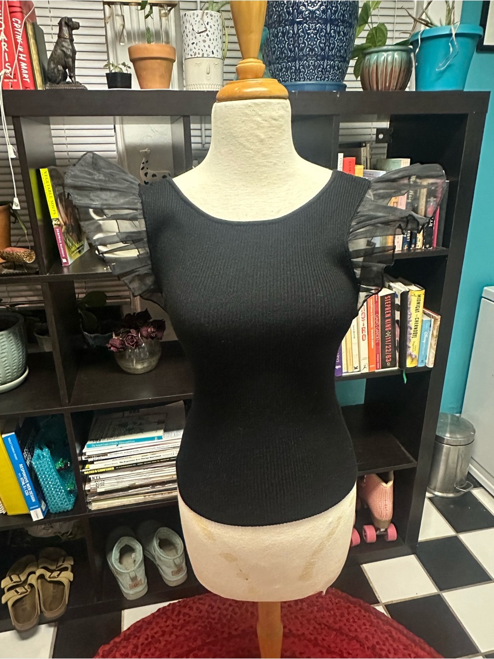 Anthropologie Black Ruffled-Sleeve Knit Tank - Picture 5 of 8